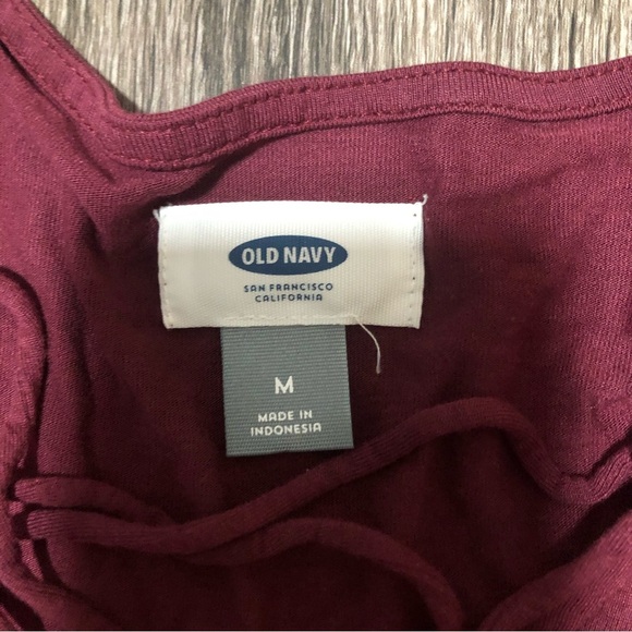 Old Navy Maroon Lace-Up V-Neck Tunic Top | Long Sleeve | Size M - Picture 3 of 4